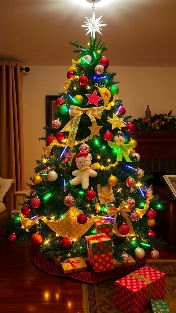 4ft Christmas Tree Decoration Ideas A 4ft Christmas tree decorated with ornaments and lights in a cozy living room.